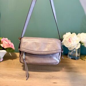 HOBO Taupe Tan Leather Crossbody Bag Soft Foldover Flap Magnetic Closure